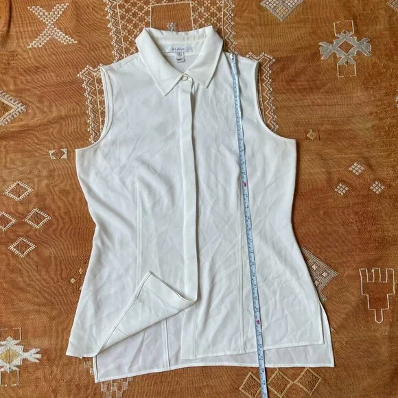 Women's St. John Sleeveless Blouse – Soft White/Ivory – Silk Tunic – Medium - Picture 3 of 4